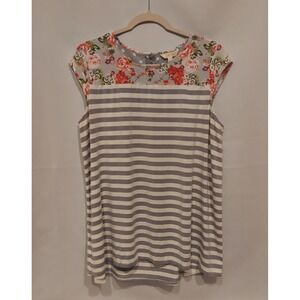 Matilda Jane Womens "Picket Fences" Floral Striped Tunic Blouse Top Size Large